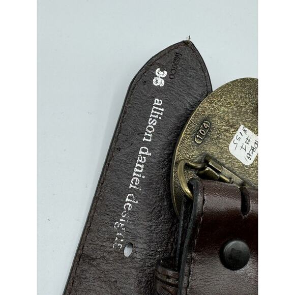 Allison Daniel Designs Brown Tooled Leather Belt Black Brown Geode Buckle Sz 36 - Picture 7 of 8